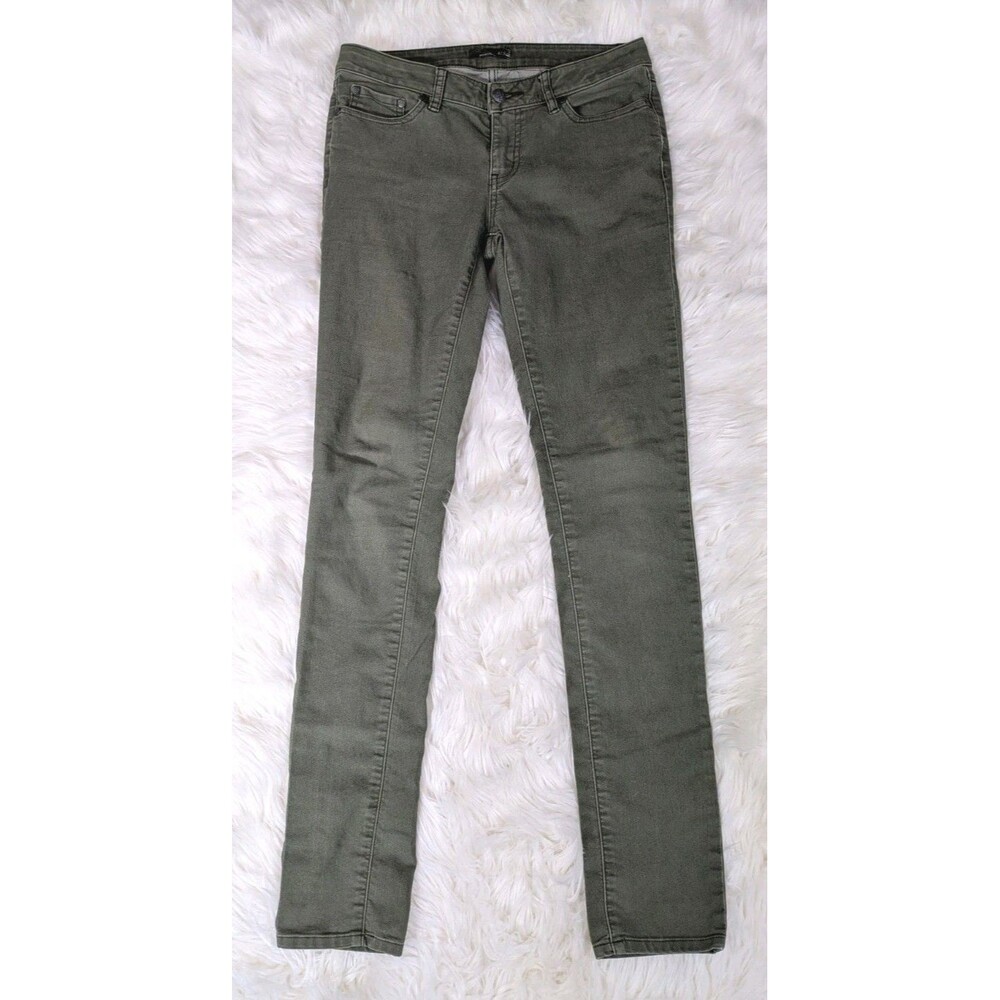 PraNa Olive Green Denim Jeans 4/27 Small Straight Leg Tall InseamMid-Rise Cotton